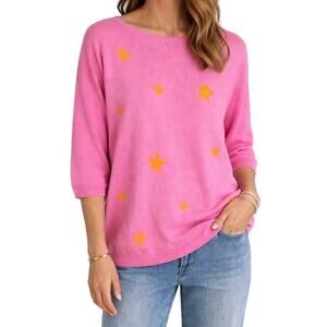 Zaket & Plover Star Knit 3/4 Sleeve Pullover Sweater Pink Orange Size Large